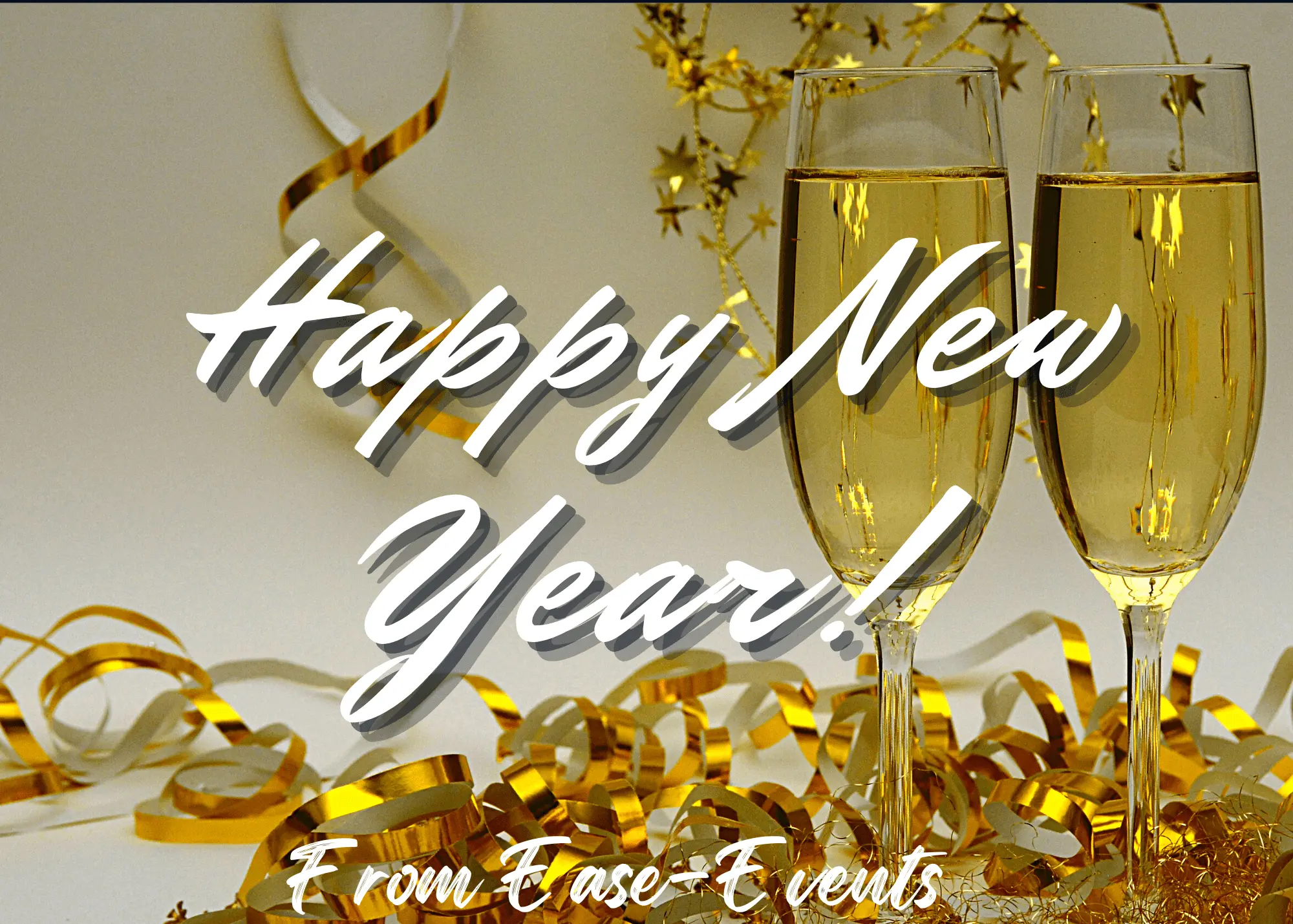 champagne glasses with happy new year